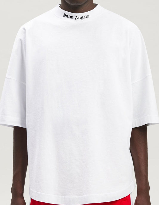 Palm angels logo over white t-shirt